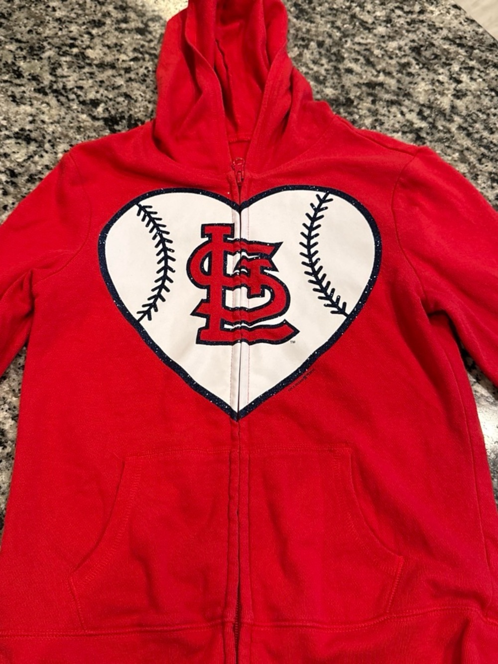 5th & Ocean Red Girls' Heart Baseball Zip-Up Hoodie with St. Louis Logo
